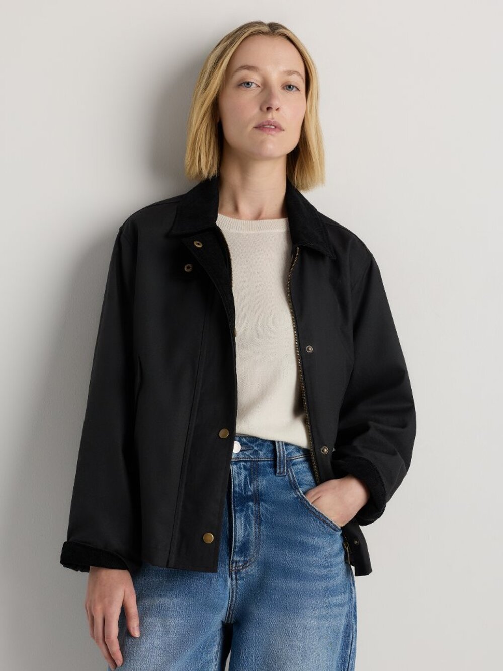 Quince Organic Waxed Cotton Cropped Barn Jacket Vintage Black XS NWT